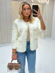 Contrast Long Sleeve Pearl Button Knitted Cardigan