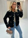 Contrast Long Sleeve Pearl Button Knitted Cardigan