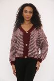 Chunky Knit Button Down Patterned V-Neck Cardigan