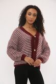 Chunky Knit Button Down Patterned V-Neck Cardigan
