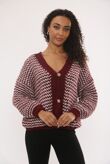 Chunky Knit Button Down Patterned V-Neck Cardigan
