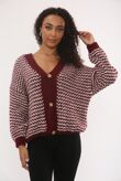 Chunky Knit Button Down Patterned V-Neck Cardigan
