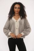Chunky Knit Button Down Patterned V-Neck Cardigan