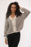 Chunky Knit Button Down Patterned V-Neck Cardigan