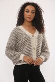 Chunky Knit Button Down Patterned V-Neck Cardigan