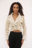 Faux Leather Cropped Belted Jacket With Fur Collar And Cuffs