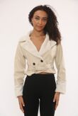 Faux Leather Cropped Belted Jacket With Fur Collar And Cuffs