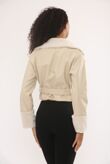 Faux Leather Cropped Belted Jacket With Fur Collar And Cuffs