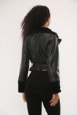 Faux Leather Cropped Belted Jacket With Fur Collar And Cuffs