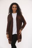 Casual Open Front Striped Details Mid Length Wool Cardigan