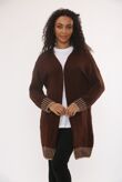 Casual Open Front Striped Details Mid Length Wool Cardigan