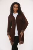 Casual Open Front Striped Details Mid Length Wool Cardigan