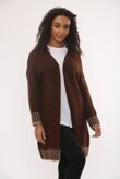 Casual Open Front Striped Details Mid Length Wool Cardigan