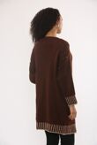 Casual Open Front Striped Details Mid Length Wool Cardigan