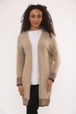 Casual Open Front Striped Details Mid Length Wool Cardigan