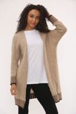 Casual Open Front Striped Details Mid Length Wool Cardigan