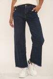 Dark Blue Gold Button With Raw Hem Jeans