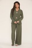 Cheesecloth Long Sleeve Gold Buttoned Top and Trousers Co-Ord Set
