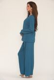 Cheesecloth Long Sleeve Gold Buttoned Top and Trousers Co-Ord Set