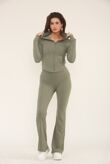 Khaki Active Zipped Jacket With Flare Trouser