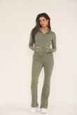 Khaki Active Zipped Jacket With Flare Trouser