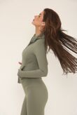 Khaki Active Zipped Jacket With Flare Trouser