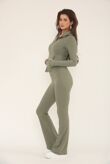 Khaki Active Zipped Jacket With Flare Trouser