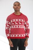Red Snow Flake And Reindeer Christmas Jumper