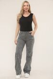 Grey Wide Leg Distressed Cross Patch Denim Jeans