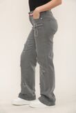 Grey Wide Leg Distressed Cross Patch Denim Jeans