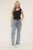 Blue Wide Leg Distressed Cross Patch Denim Jeans