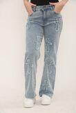 Blue Wide Leg Distressed Cross Patch Denim Jeans