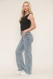 Blue Wide Leg Distressed Cross Patch Denim Jeans