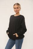 Black Long Sleeve Casual Crewneck Loose Fit Sweatshirt