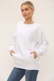 White Long Sleeve Casual Crewneck Loose Fit Sweatshirt