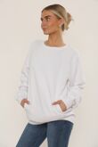 White Long Sleeve Casual Crewneck Loose Fit Sweatshirt