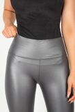 Silver Grey Leather Look High Waist Leggings