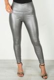 Silver Grey Leather Look High Waist Leggings