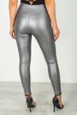Silver Grey Leather Look High Waist Leggings