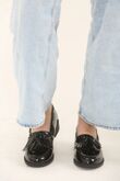 Black Patent Slip On Fringe Tassel Loafer