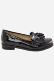 Black Patent Slip On Fringe Tassel Loafer
