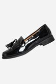 Black Patent Slip On Fringe Tassel Loafer