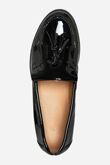 Black Patent Slip On Fringe Tassel Loafer