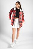 Red Check Shacket With Hood