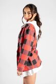 Red Check Shacket With Hood