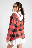 Red Check Shacket With Hood