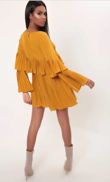Mustard Pleated Ruffle Mini Dress