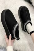 Black Embroidered Fluffy Platform Detail Faux Fur Lined Boots