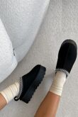 Black Embroidered Fluffy Platform Detail Faux Fur Lined Boots
