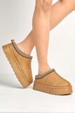 Chestnut Embroidered Fluffy Platform Detail Faux Fur Lined Boots